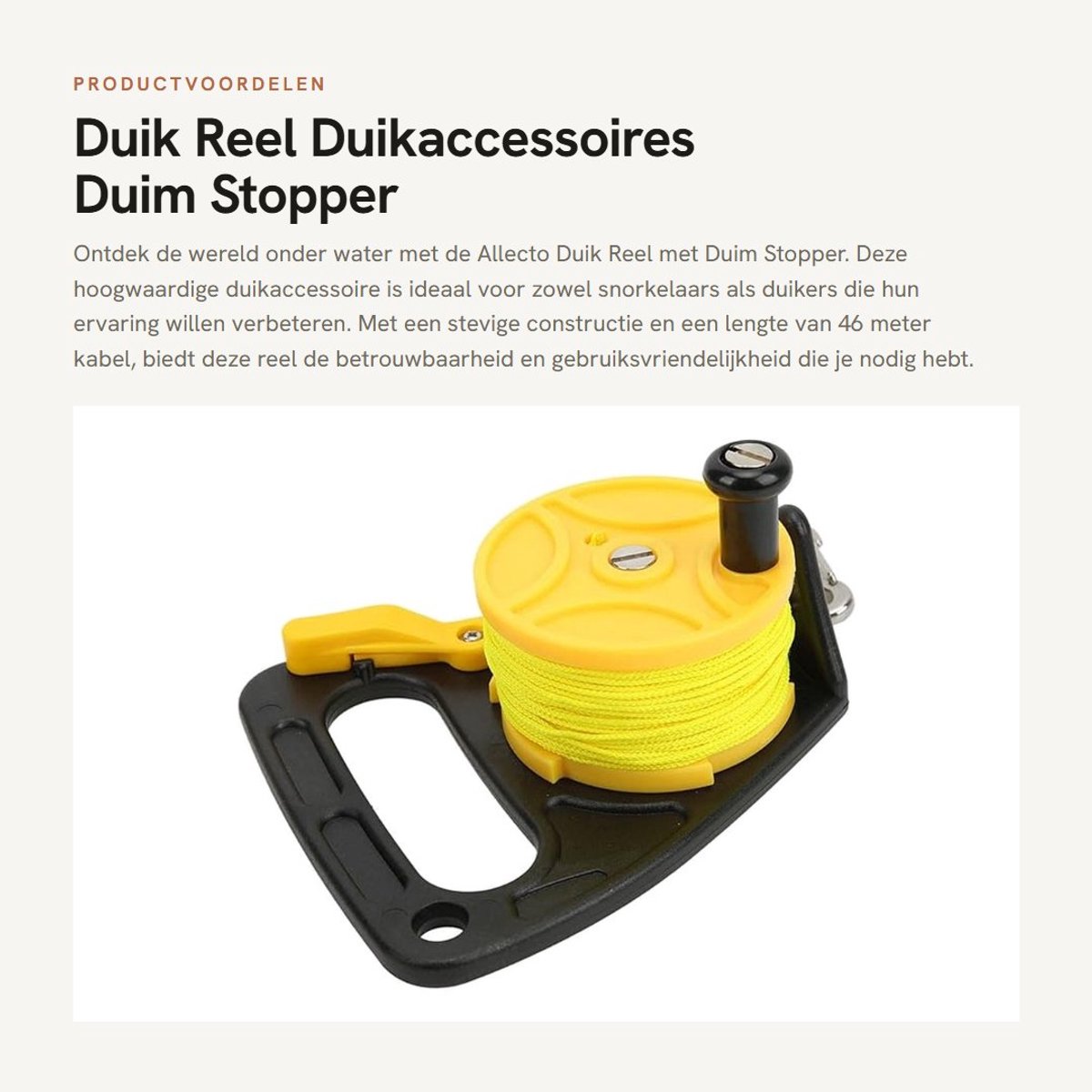 Dailygoods- Duik Reel met Duim Stopper - Duiken Reel - Snorkelen - Onderwater Watersport - Roestvrij Staal - 46m Kabel - Duikhaspel