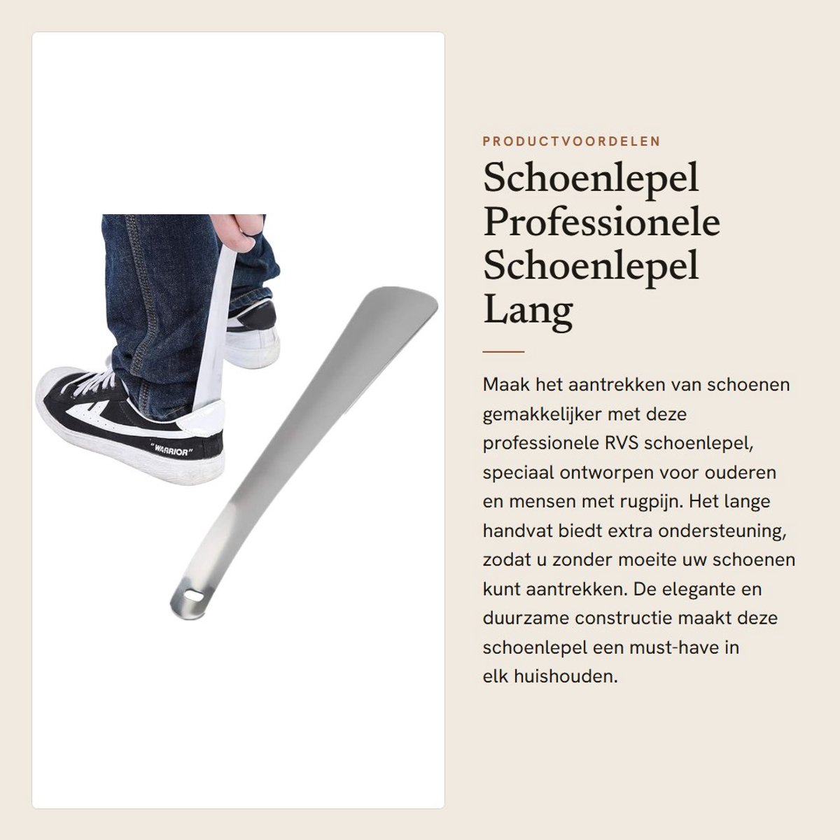 Dailygoods- Schoenlepel Lang - Roestvrij Staal - Duurzaam - Voor Senioren - Geschikt voor Grote/Middelgrote Voeten - 4,5 x 30 cm - Schoenhulp