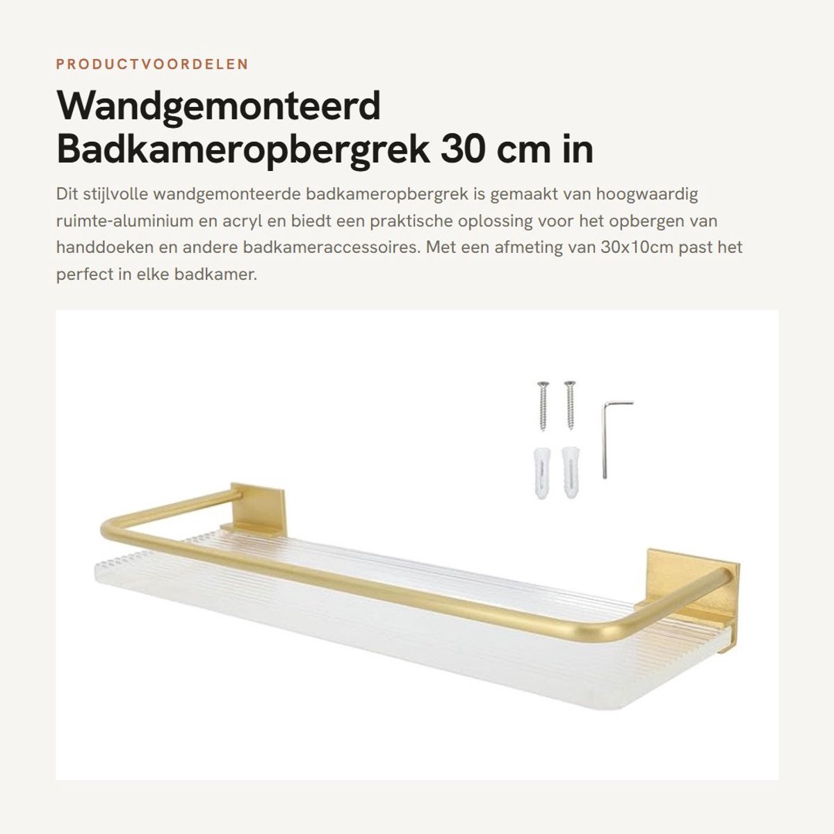 Dailygoods- Badkameropbergrek Wandgemonteerd - 30 Cm Plank - Space Aluminium - Ruimtebesparend - Multifunctioneel - Eenvoudig te Onderhouden - Wandrek