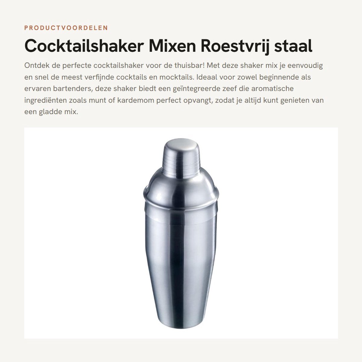 Dailygoods- Cocktailshaker 0,75 liter - Roestvrij Staal - Geïntegreerde Zeef - Deksel als Maatbeker - Eenvoudig Mixen - Onderhoudsvriendelijk - Shaker