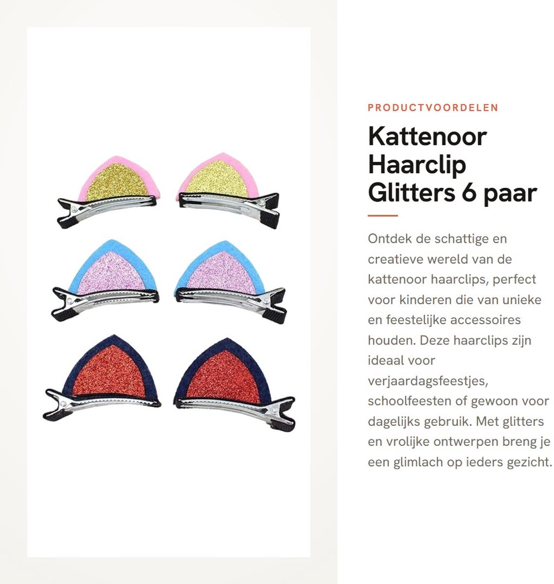 Dailygoods- Haarclip met Kattenoren - 6 Stuks - Stalen Clips - Glittermateriaal - Veilig en Duurzaam - Geschikt voor Bruiloft - Haaraccessoire