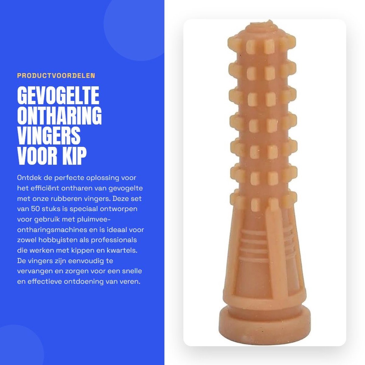 Dailygoods- Gevogelte Ontharing 50 Stuks - Rubber Vingers - 93 mm - Accessoires voor Ontharingsmachines - Vervangend Gereedschap - Helpt bij Ontharen - Pluimvee