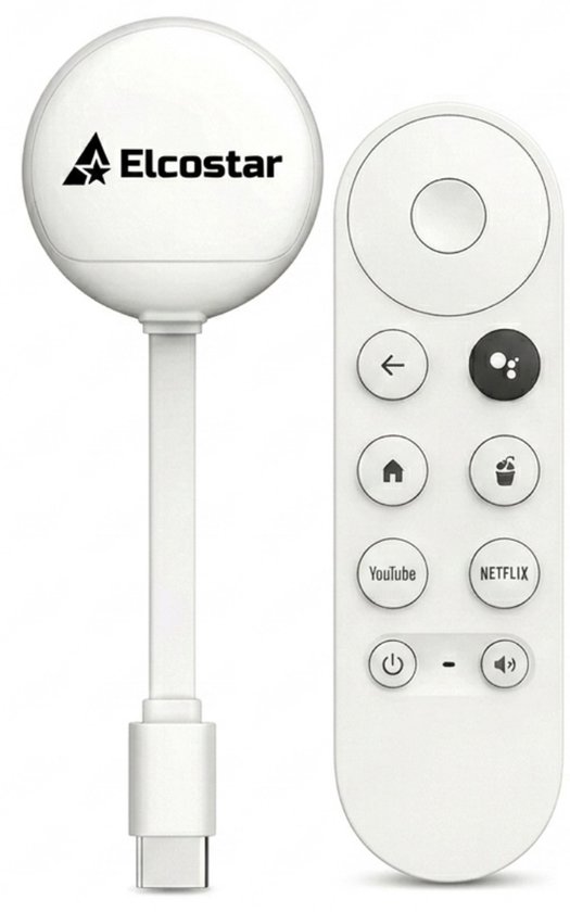 Elcostar Streaming Dongle 2.0 - 2026 Model - Android TV Stick - 4K UHD & HDR - Streaming Stick - Android TV HDMI Stick - Android TV box Eenvoudig te installeren - Mediabox - Geschikt voor Google Assistant - Geschikt voor alle Apps zoals o.a. Netflix,