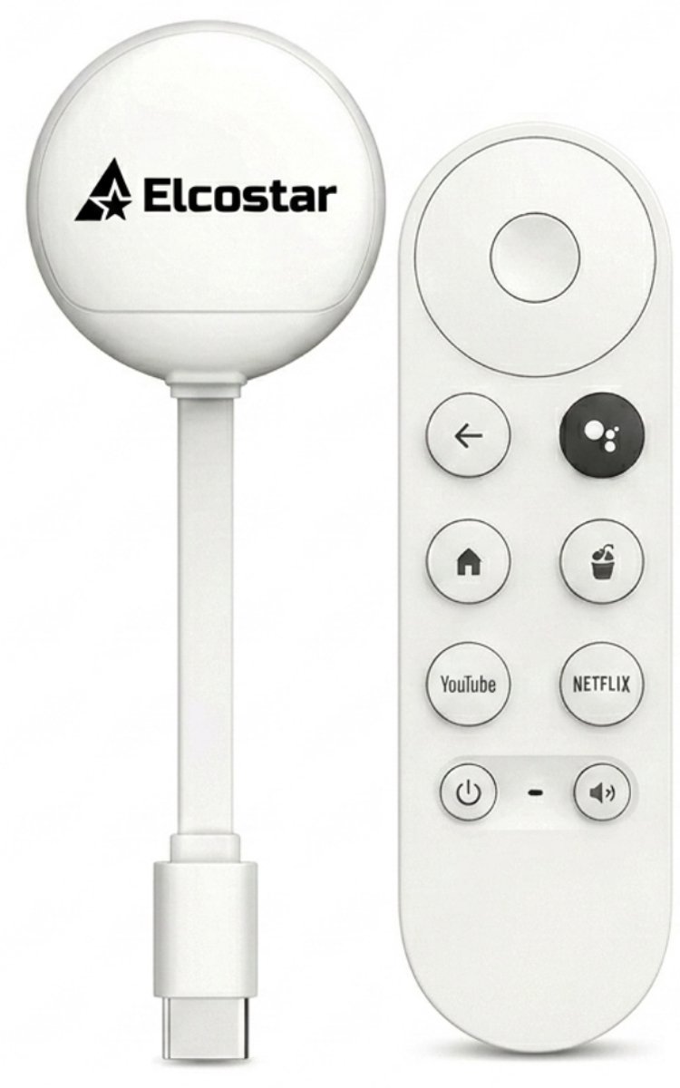 Elcostar Streaming Dongle 2.0 - 2026 Model - Android TV Stick - 4K UHD & HDR - Streaming Stick - Android TV HDMI Stick - Android TV box Eenvoudig te installeren - Mediabox - Geschikt voor Google Assistant - Geschikt voor alle Apps zoals o.a. Netflix,