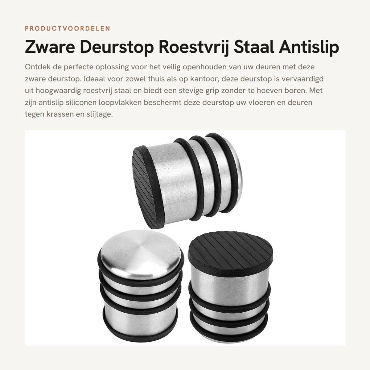Dailygoods- Deurstop Premium - Zware Roestvrijstalen Deurstoppers - Antislip Siliconen Loopvlakken - 3 Stuks - Duurzaam en Modern Design
