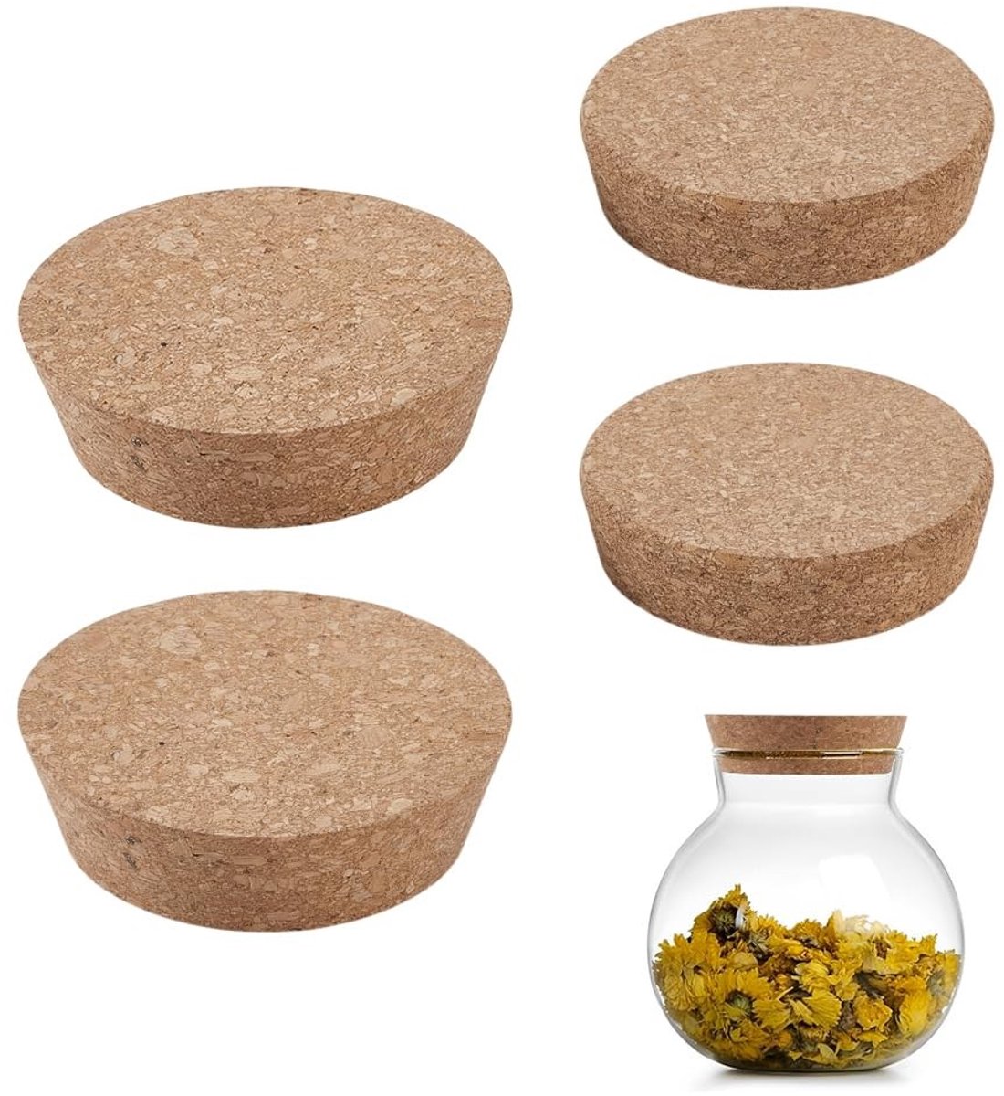 Dailygoods- Kurkflesstoppen Set van 4 - Grote Maten 70-92 mm - Natuurlijke Kurk - Afdichten Potten/Flessen - Thuisbrouwen - Doe-het-zelf Projecten - Kurkstop