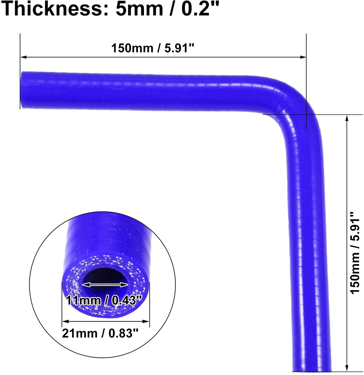 Dailygoods- Siliconen Slang 90 Graden Bocht - Universele Koppeling - Binnendiameter 11mm - Lengte 150mm - Blauw - Duurzaam Materiaal - Koelslang