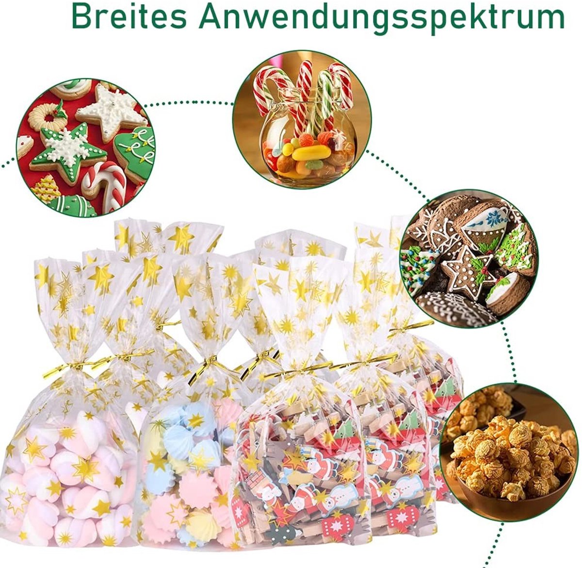 Dailygoods- Onderzakken Goud Sterren - 100 Stuks - 14x23 cm - Voedselveilig - Transparant - Sterke Sluiting - Grote Capaciteit - Candy Bags