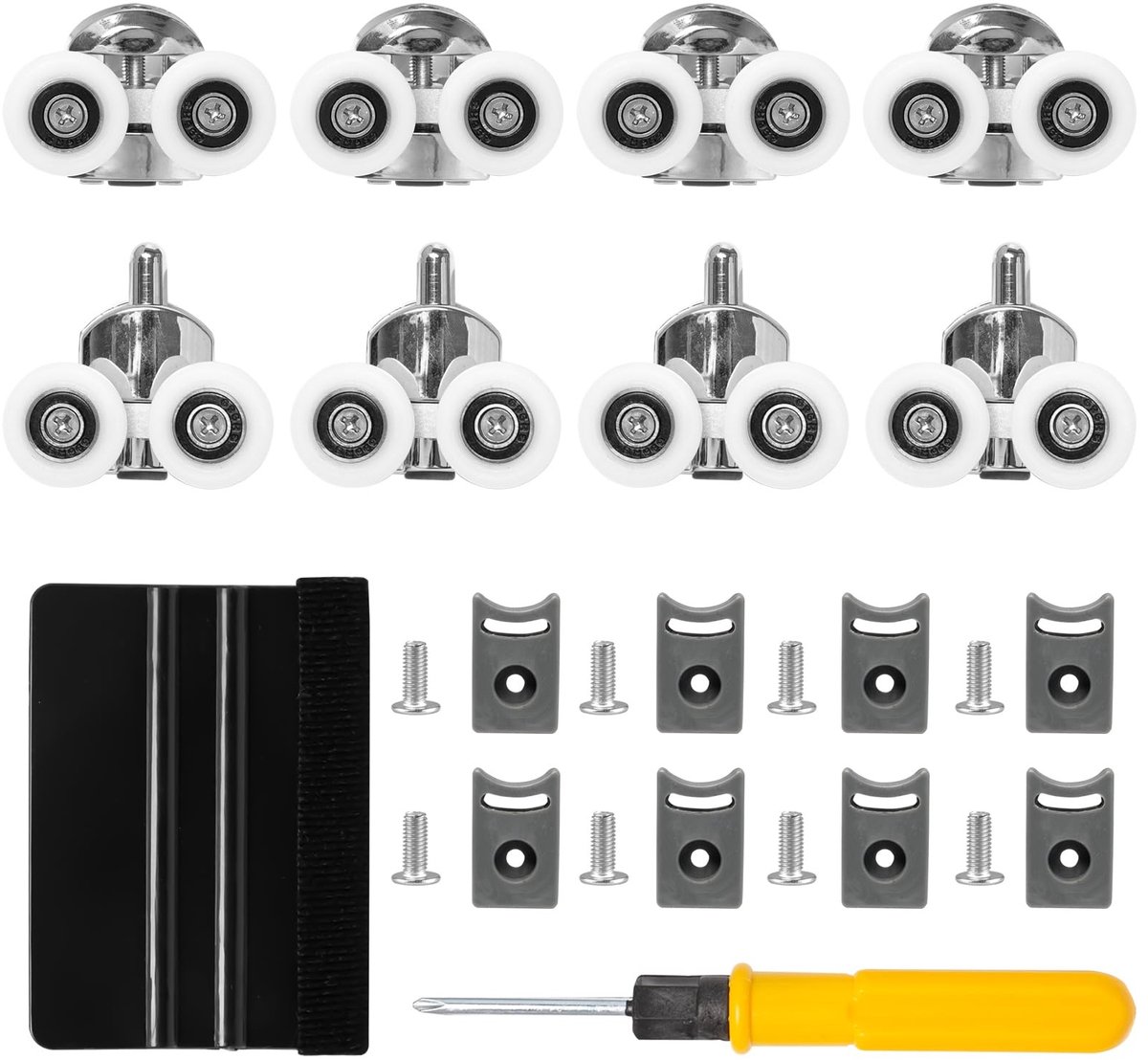 Dailygoods- Douchedeurrollen 25 mm Dubbel Wiel - 8 Stuks - Aluminiumlegering - Glazen Douchedeur - Vervangingswielen - Antibots Blok - Douchewielen