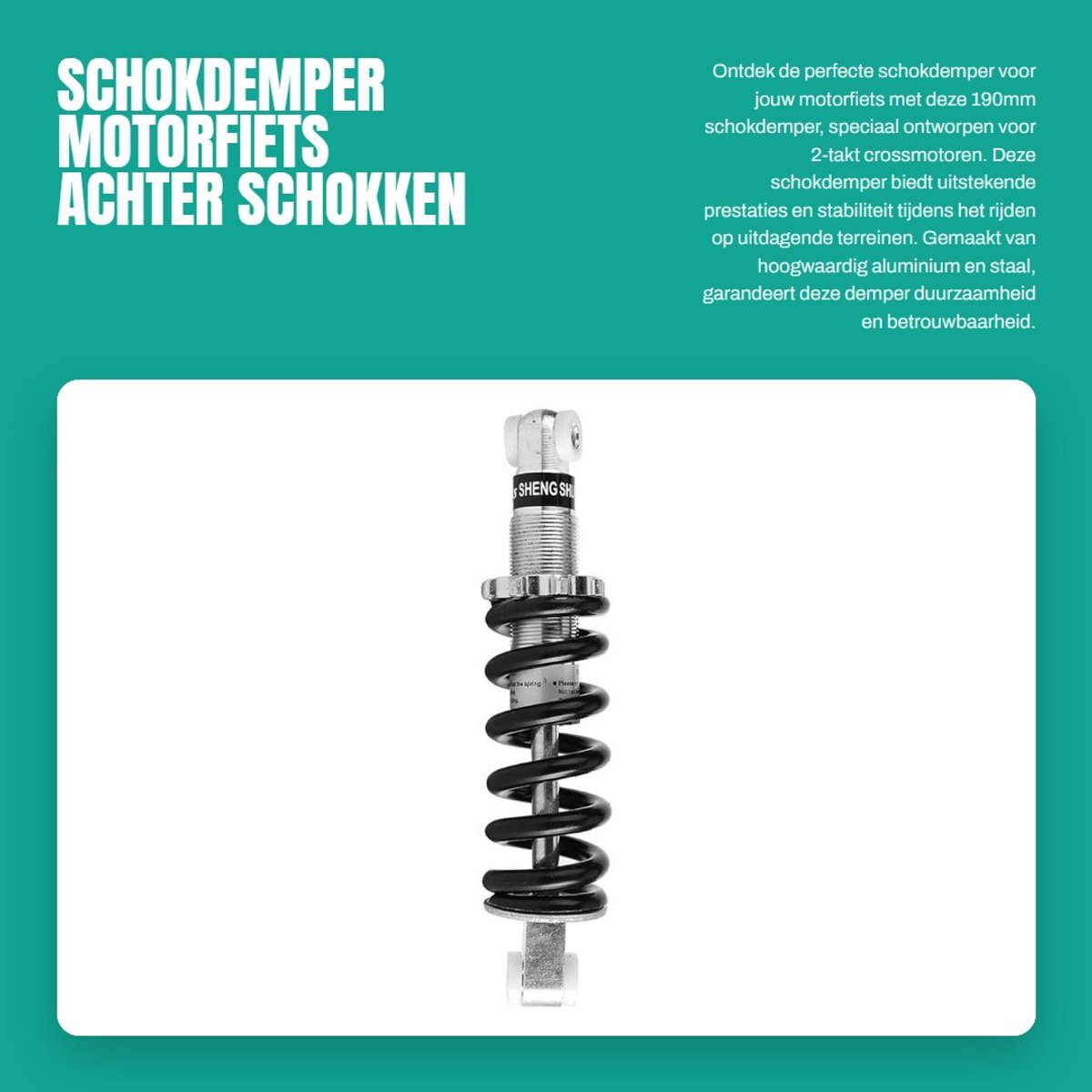 Dailygoods- Schokdemper 190mm - Achter Schokbreker - Aluminium/Staal - Geschikt voor 2-takt Quads - 1200 lb Vering - Ideaal voor Motorfietsen
