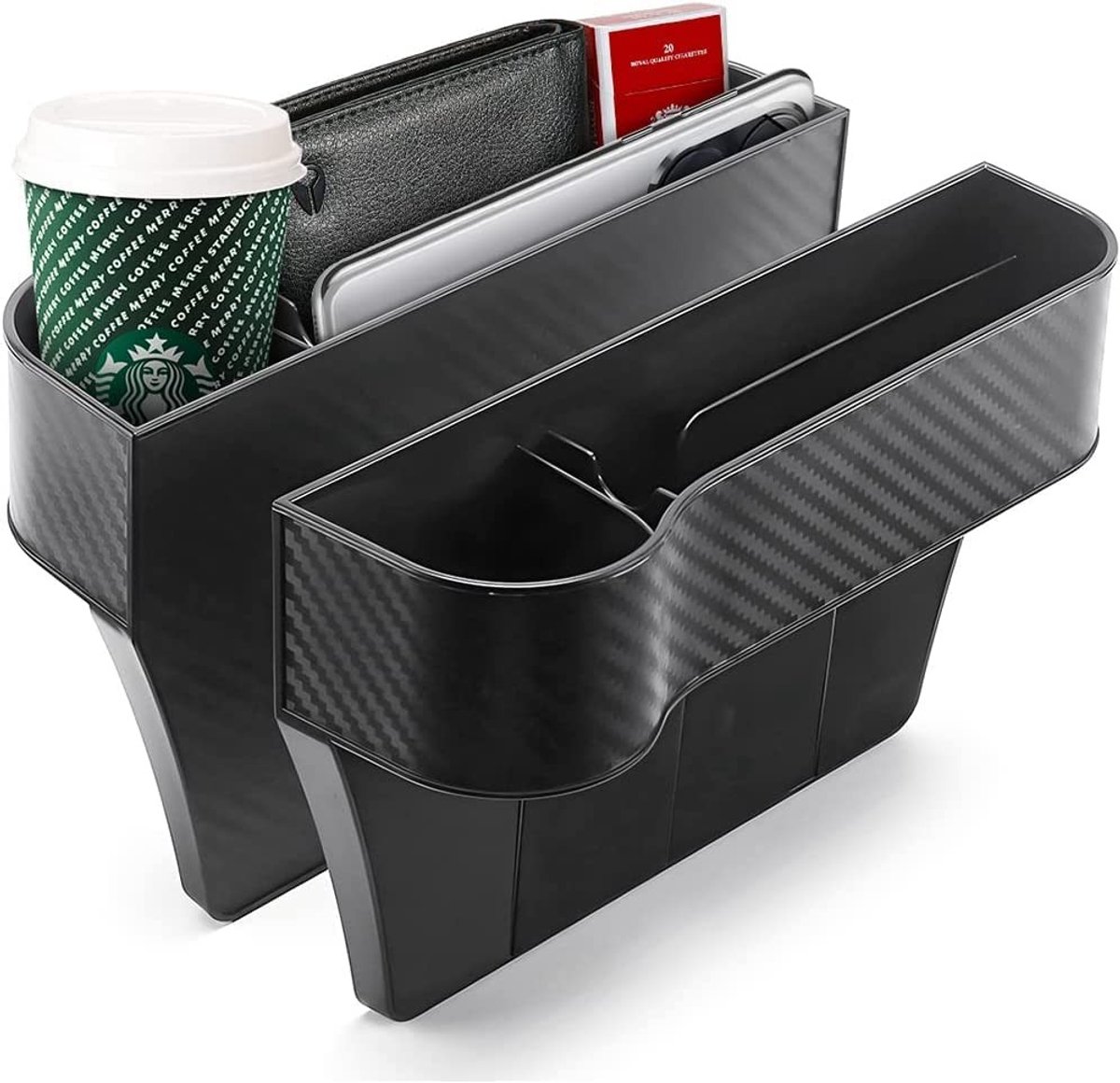 Dailygoods - Autostoelvuller - Organizer voor in de auto - Multifunctioneel - Zwart - Bekerhouder - USB-oplader - Geschikt voor elke auto - 2 stuks