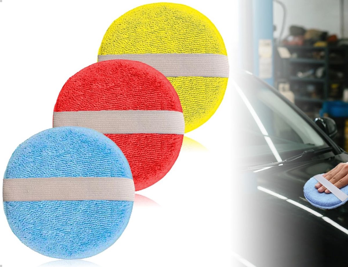 Dailygoods- Polijstspons Set van 3 - Microvezel Applicatorpads - Ergonomisch Ontwerp - Waterabsorberend - Duurzaam - Geschikt voor Auto's/Boten - Polijstpad