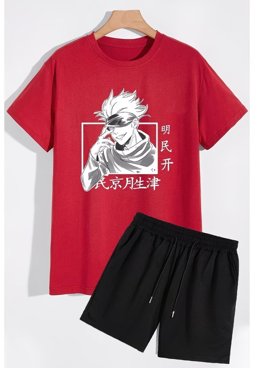 Modieuze Zwarte Anime Graphic T-shirt en Comfortabele Zwarte Korte Broek Set voor Casual Dames en Heren -XL