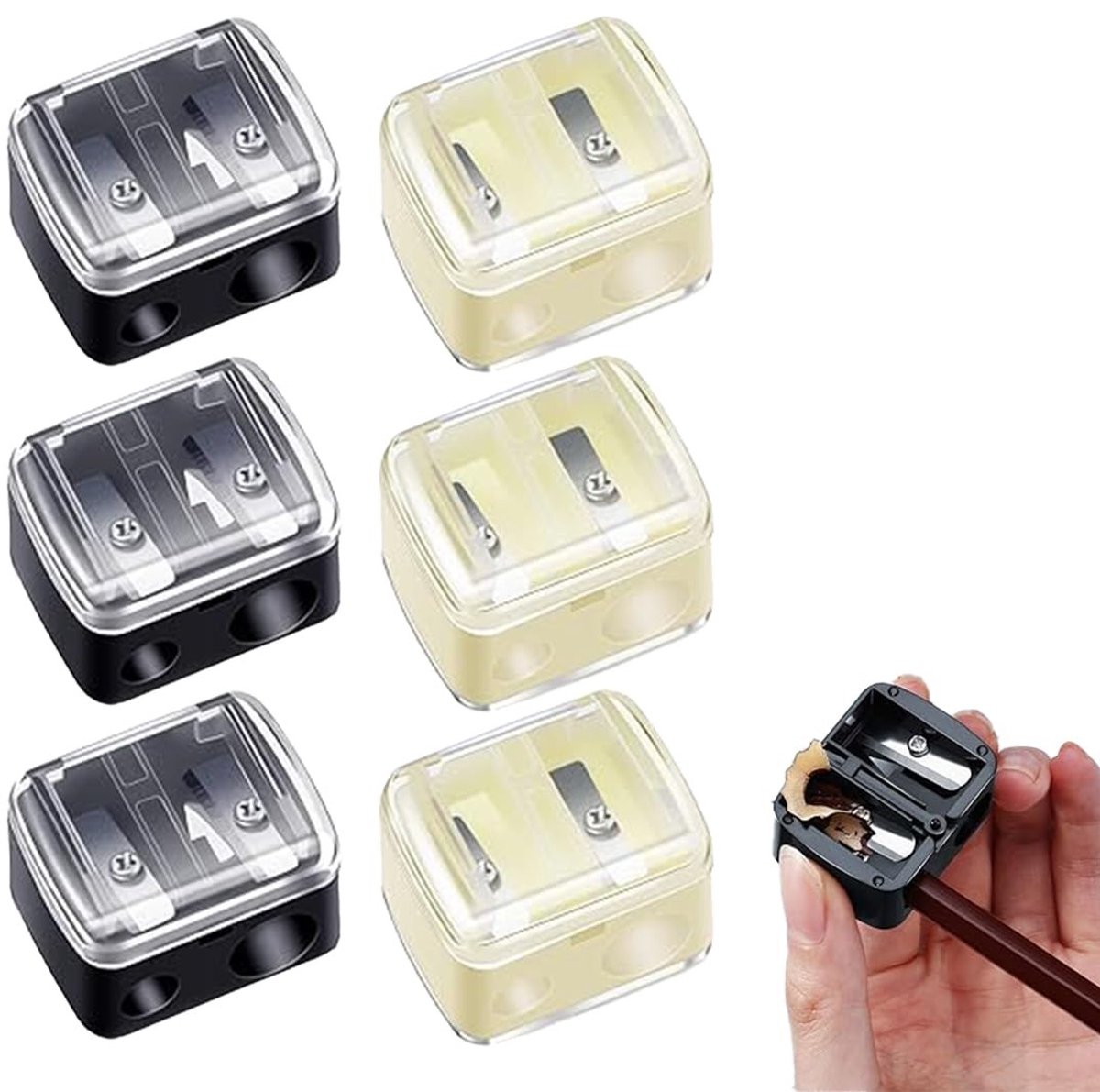 Dailygoods- Puntenslijper Compact - Dubbele Puntenslijper - Oogslijper - Make-up Slijper - Roestvrij Staal - Lichtgewicht 3,7 x 2,9 x 2,6 cm