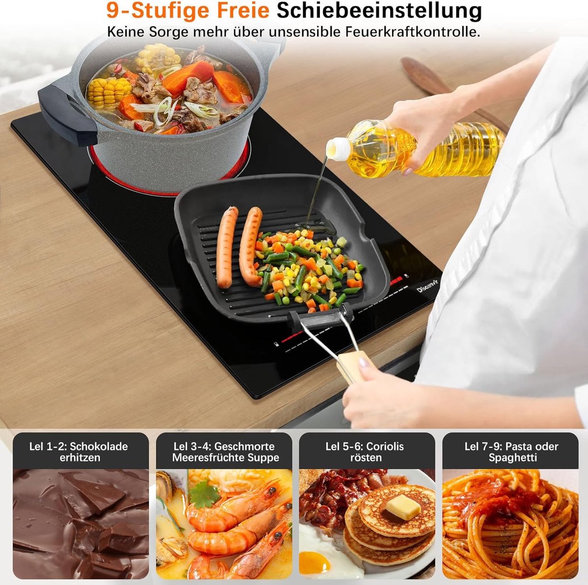 Keramische Kookplaat - Dubbele Zone - Koken Thuis - Met Stekker - 30cm Breed - Zwart