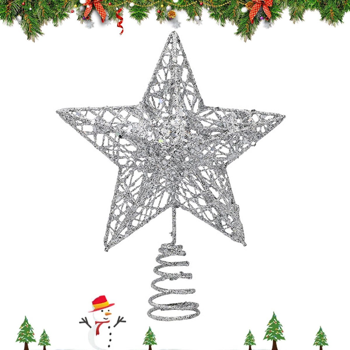 Dailygoods - Zilveren Kerstboom Ster Topper 20 cm voor Woondecoratie