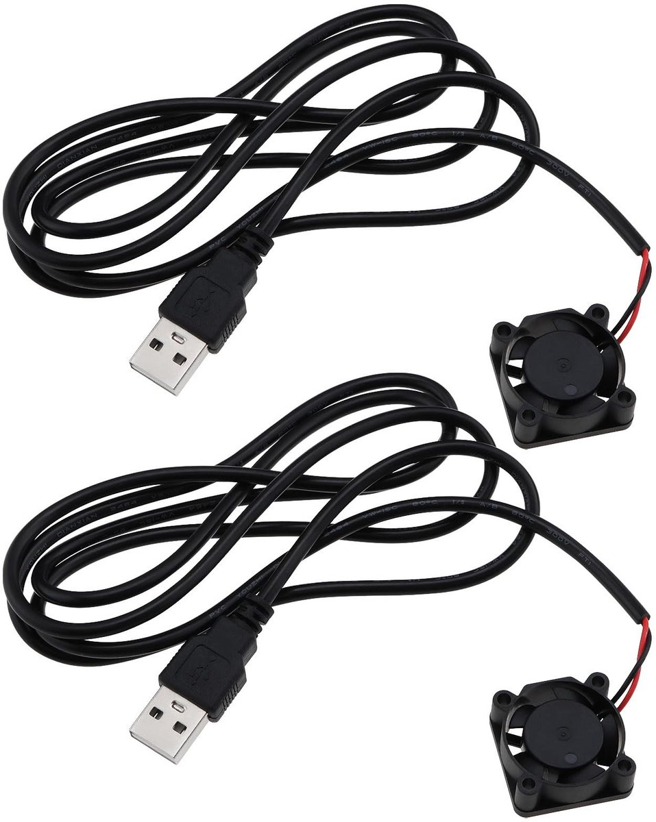 Dailygoods - USB Koelventilator - 2 stks - Hydraulisch lager - Zwart - Turbo Koelventilator - Voor Laptop en 3D Printer - 25x25x10mm
