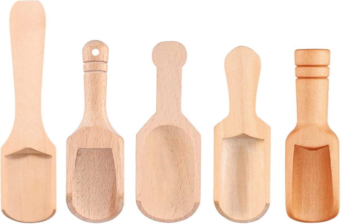 Dailygoods- Theelepel 5 Stuks - Houten Lepel - Mini Keukengerei - Koffie/Kruiden - Zoutlepel - Hoge Kwaliteit - Compact Formaat