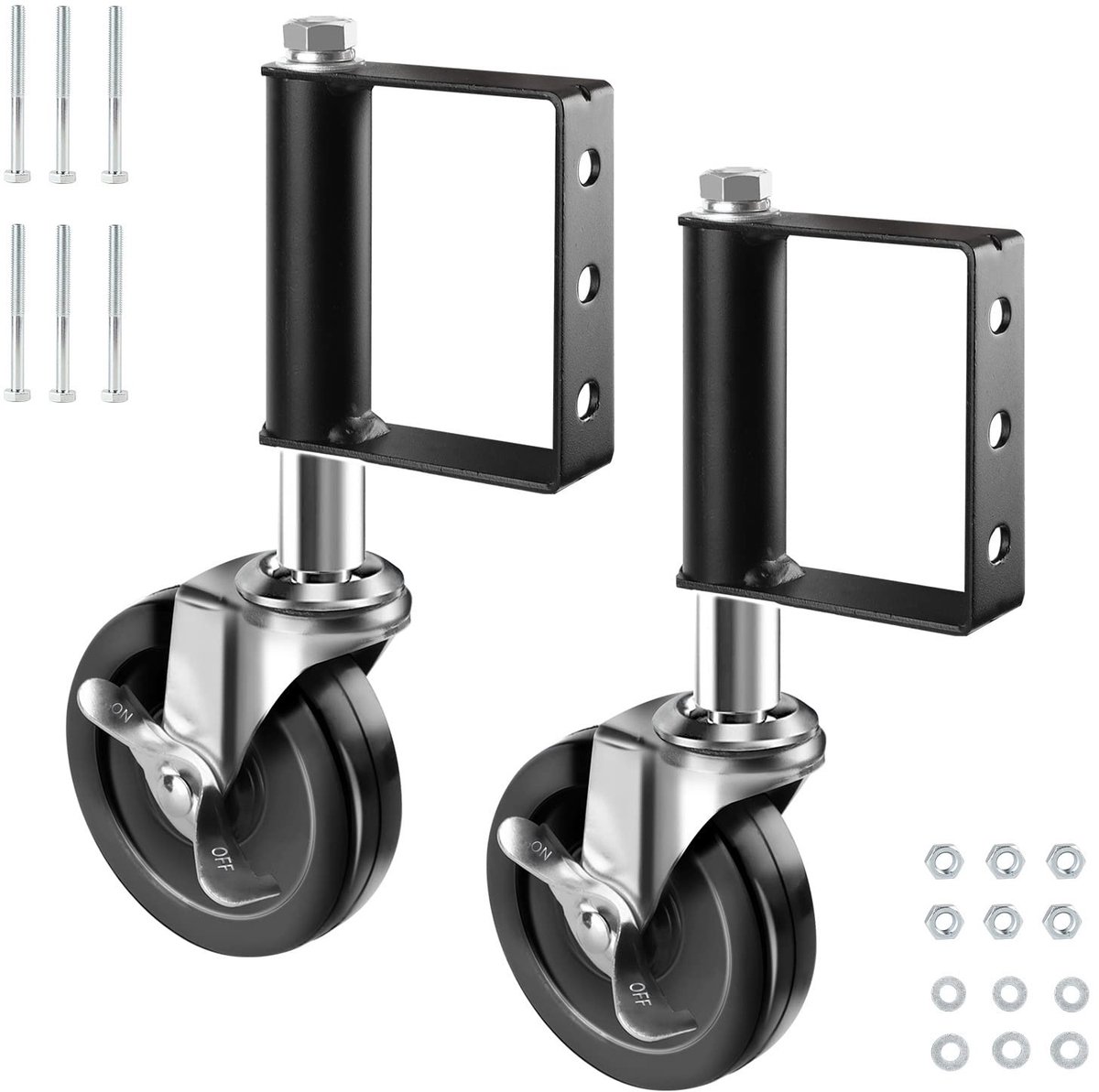 Dailygoods- Poortwielen 100mm - Zware Rubber Wielen - Schokabsorberende Rollen - Universele Beugel - 125 kg Draagvermogen - 2 Stuks - Deurenwielen