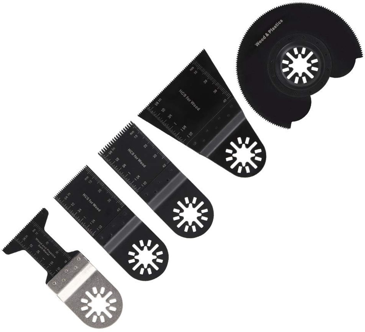 Dailygoods - 5-delige set oscillerende zaagbladen - Universele multitoolaccessoires - Koolstofstaal - Zwart - Voor hout en kunststof - Voor profession...
