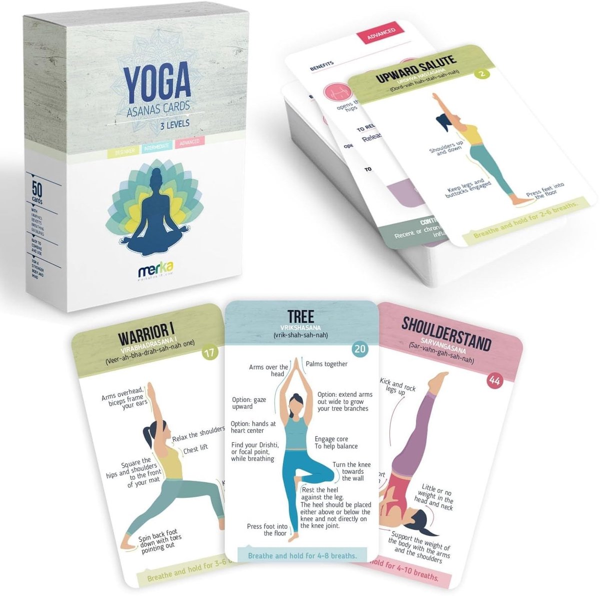 Dailygoods- Yogakaarten set van 50 - Yogahoudingen/Posities - Workoutkaarten - Flashkaarten - Leermateriaal - Geschikt voor alle niveaus - Yogaflashcards