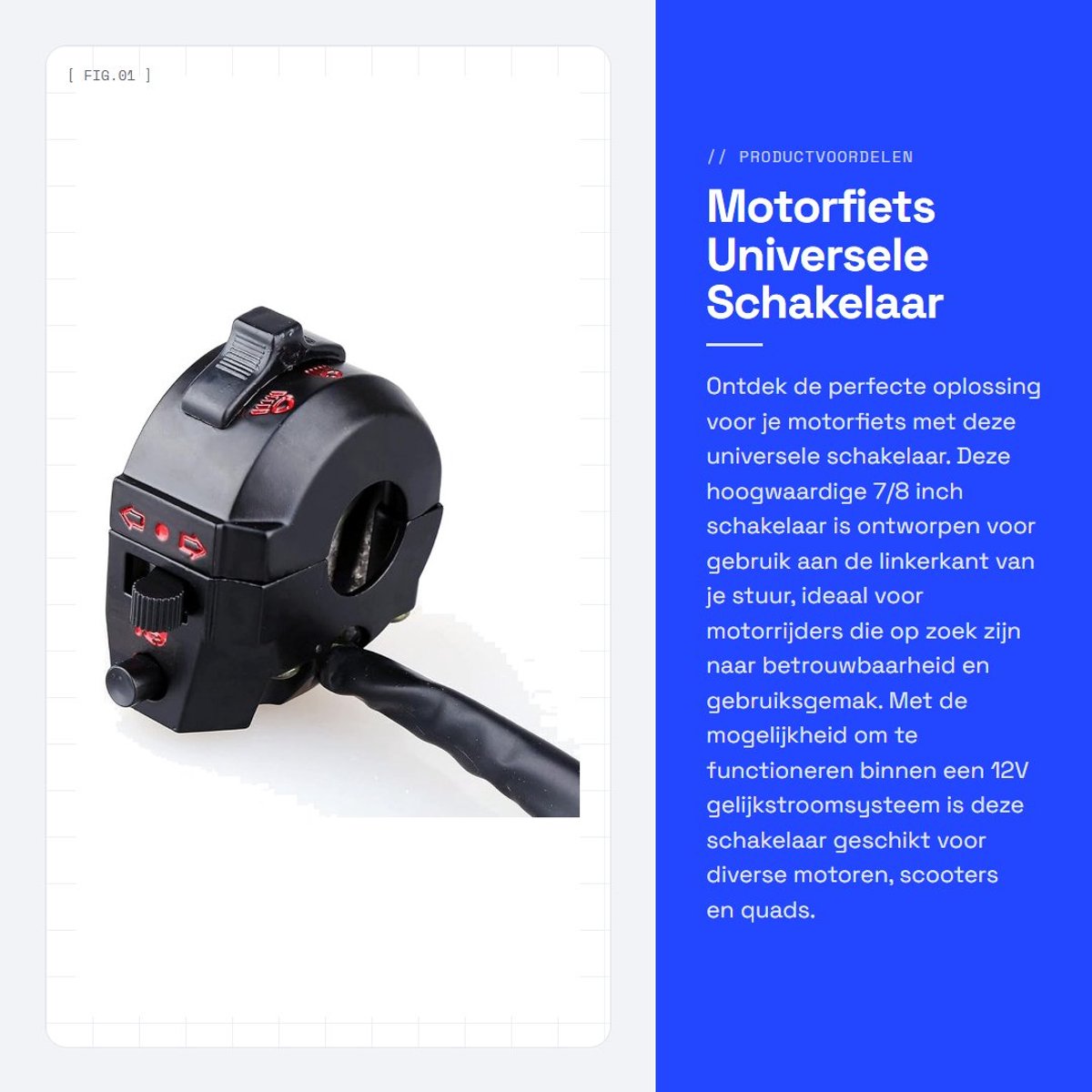 Dailygoods - Motorfiets Universele Schakelaar - Hoogwaardig Stuur Controle - Zwart - Richtingaanwijzer - Geschikt voor Motorrijden - 7/8 Inch