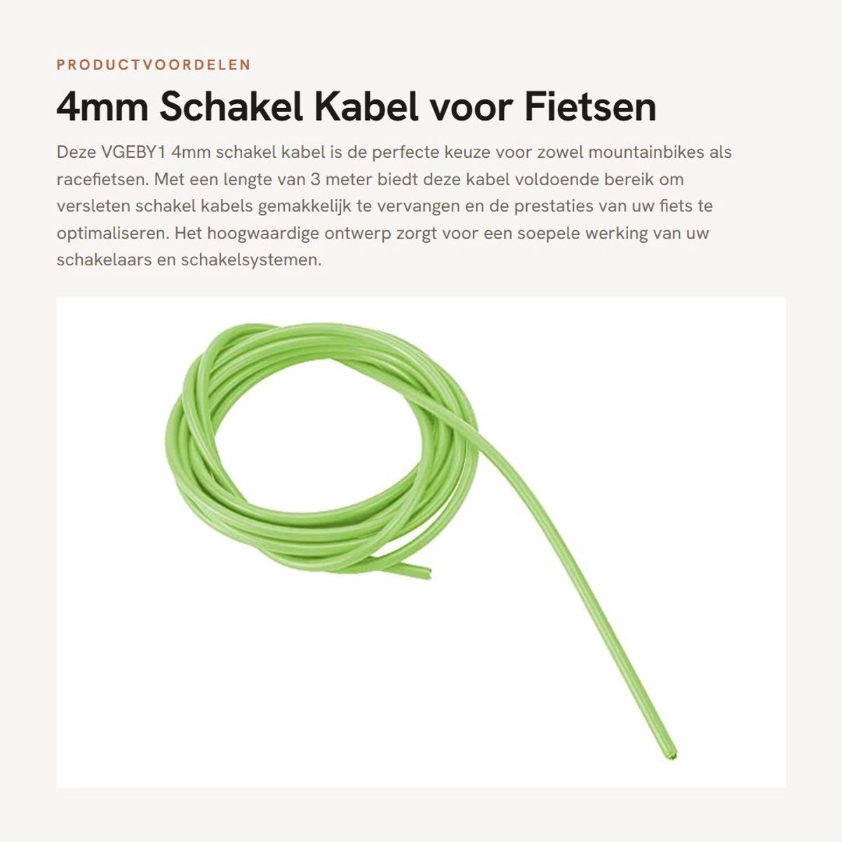 Dailygoods - 4mm Schakel Kabel voor Fietsen - 3 Meter Groen, Geschikt voor Mountainbike en Racefiets
