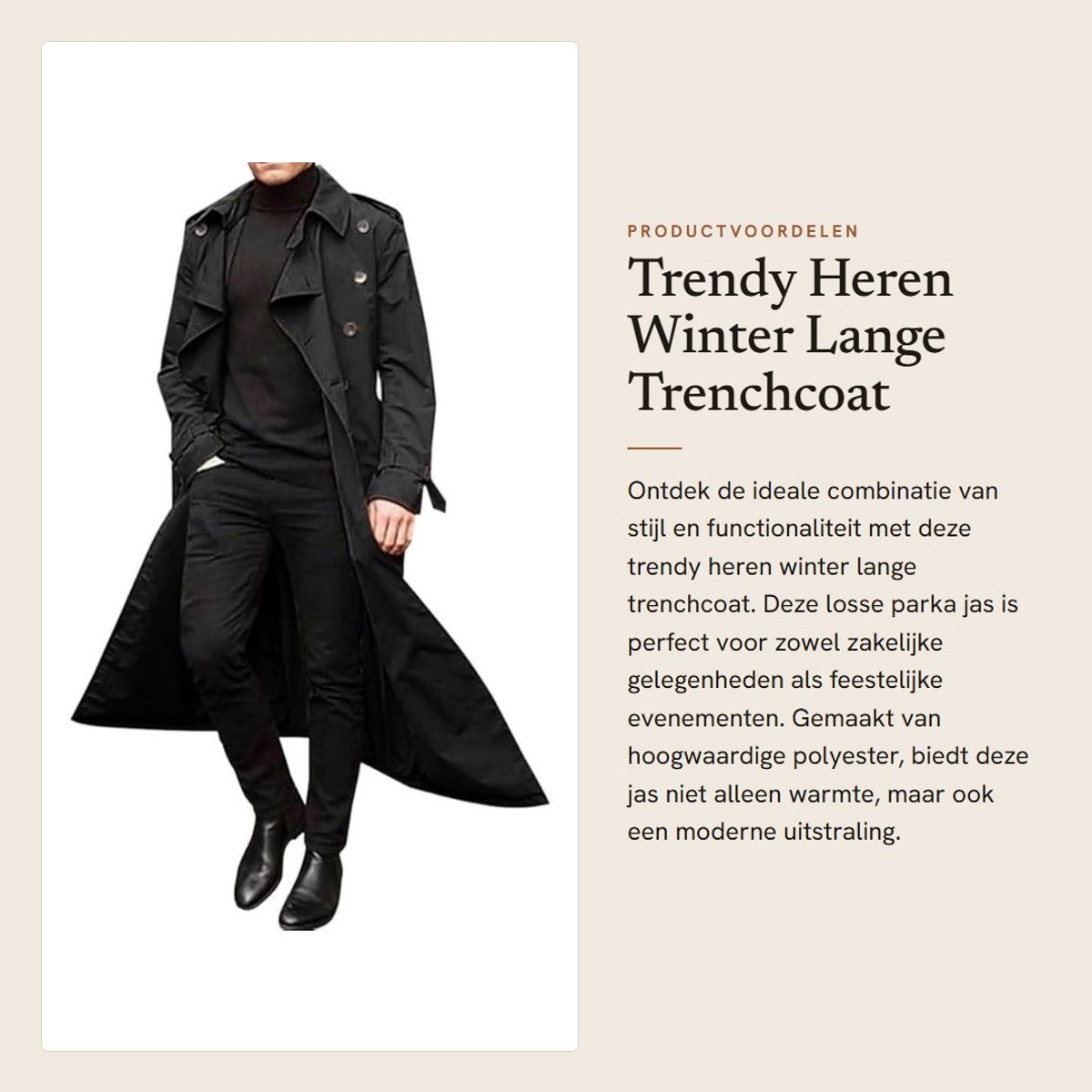 Dailygoods- Trenchcoat Heren Lange Vintage - Parka Jas - Winterjas - Formele/Casual Kleding - 2XL - Polyester Materiaal