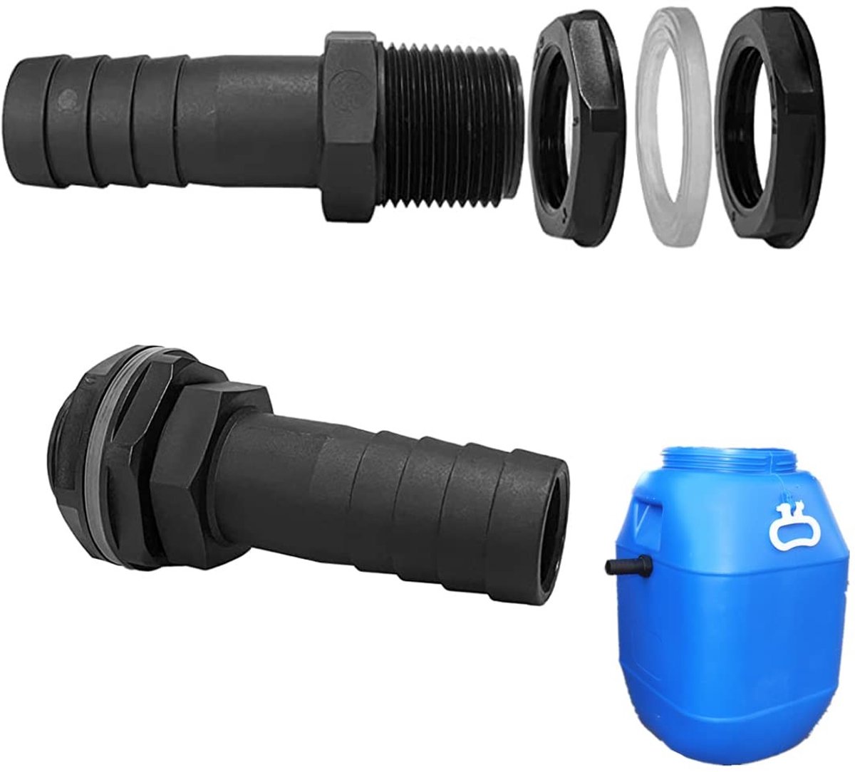 Dailygoods- Rubber Verbinding 1 Inch - Slangverbinding 25 mm - Waterdicht - Inclusief Ring en Moer - Hoogwaardige PE - Veilig en Duurzaam - Tankverbinding