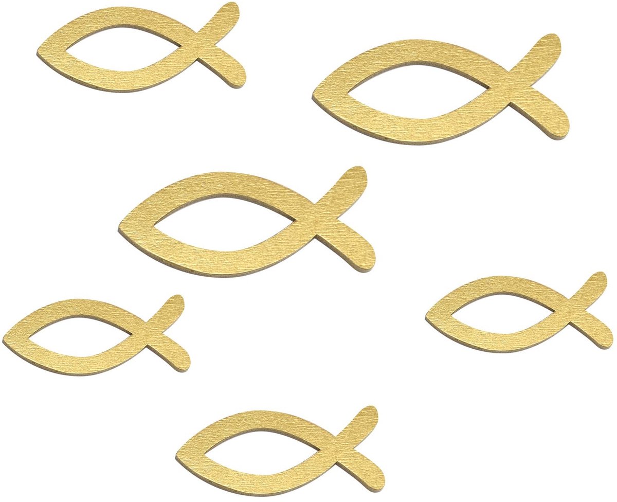 Dailygoods- Houten Vissen Set van 100 Stuks - Decoratie Vissen - Tafeldecoratie - Doopdecoratie - Communie/Vormsel - Goudkleurig Hout - Decoratievis