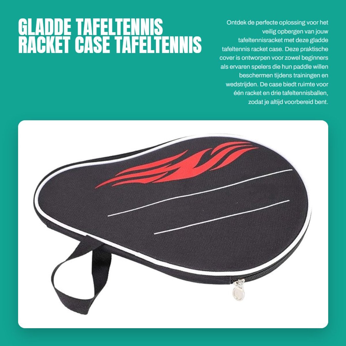 Dailygoods- Tafeltennis Racket Case - Duurzaam Oxford Materiaal - Met Polsband - Voor 1 Racket/3 Ballen - Schokbestendig - Glad Oppervlak - Paddle Case