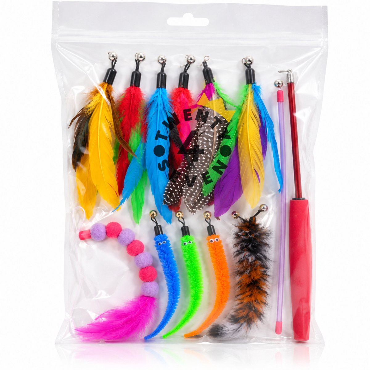 Twenty4seven® Kattenhengel Set 12-Delig - 2 Hengels met Verwisselbare Opzetstukken - Kattenspeelgoed Interactief - Speelgoed voor Katten & Kittens thumbnail 6