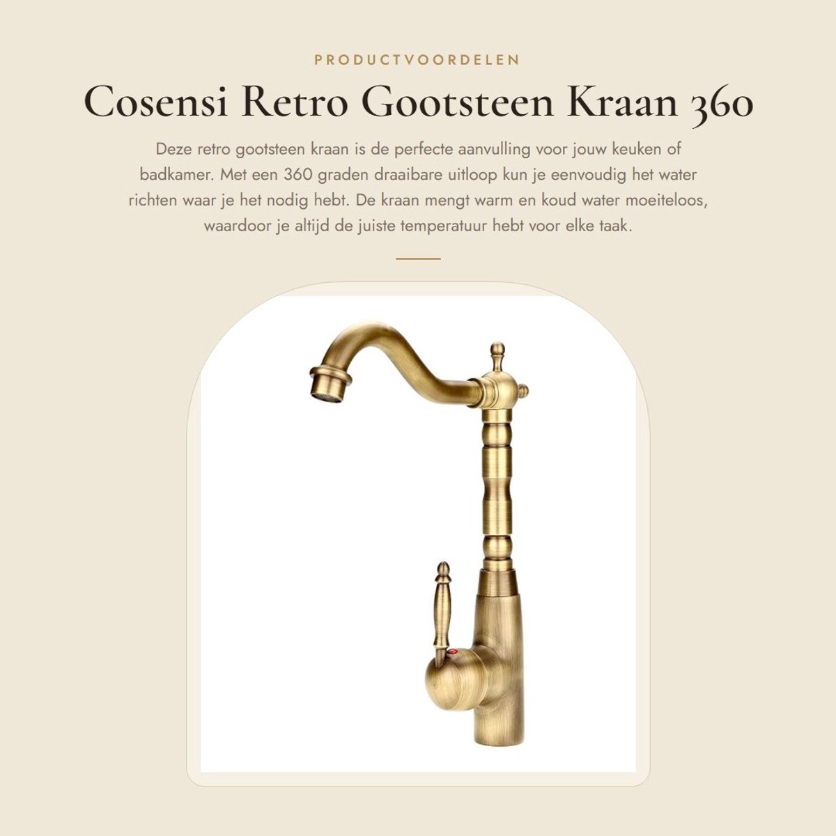 Dailygoods- Gootsteen Kraan 360 Graden Draaibaar - Warm/Koud Water Mixer - Messing Keuken/Badkamer - Wastafel Gootsteen Kraan - Inclusief 2 Slangen