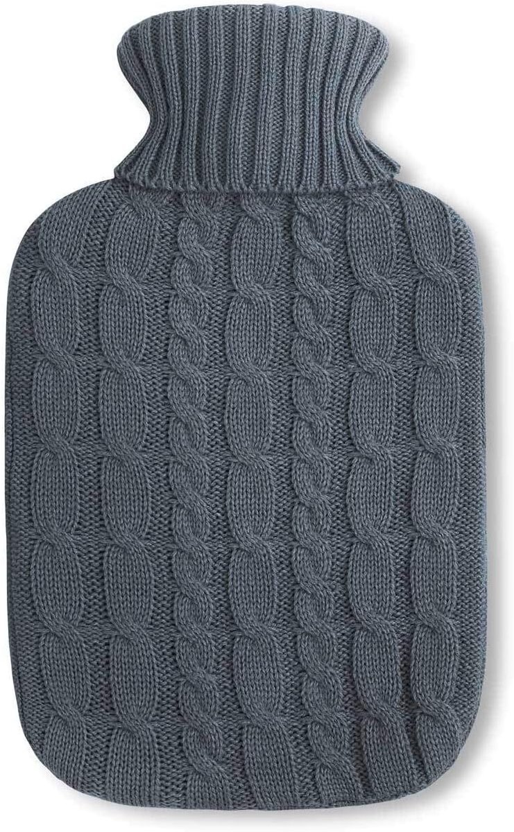 Natuurrubber kruik - Warmwaterkruik kruik - Warmte en comfort - Fijn gebreide hoes - 1.8 liter - Donkergrijs
