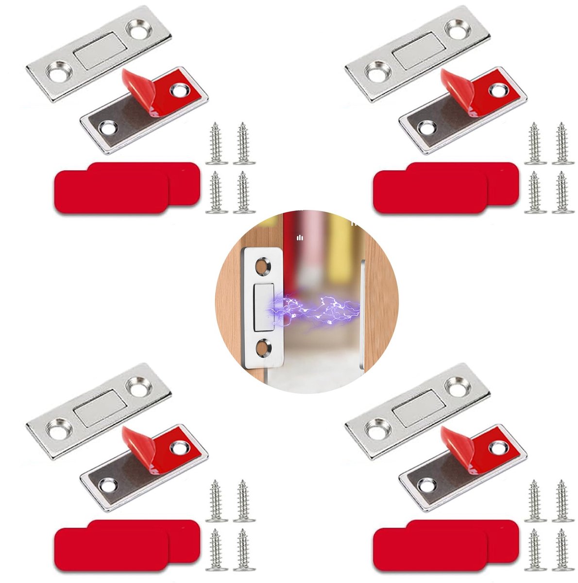 Dailygoods- Deurmagneet Sterke Magneetkracht - Magneetsnapper - Deurmagneet Sterk - Magnetische Deursluiter - Koudgewalst Staal - 4 Stuks - Magnetische Sluiter