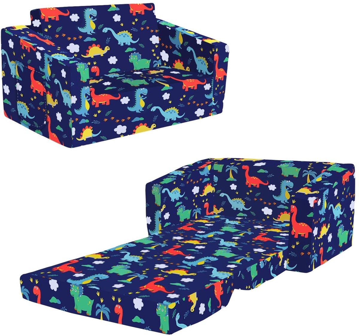 Dailygoods- Klapbank 2-in-1 - Kinderbank - Peuterfauteuil - Comfortabel - Ademend - Huidvriendelijk Fluweel - Kindersofa