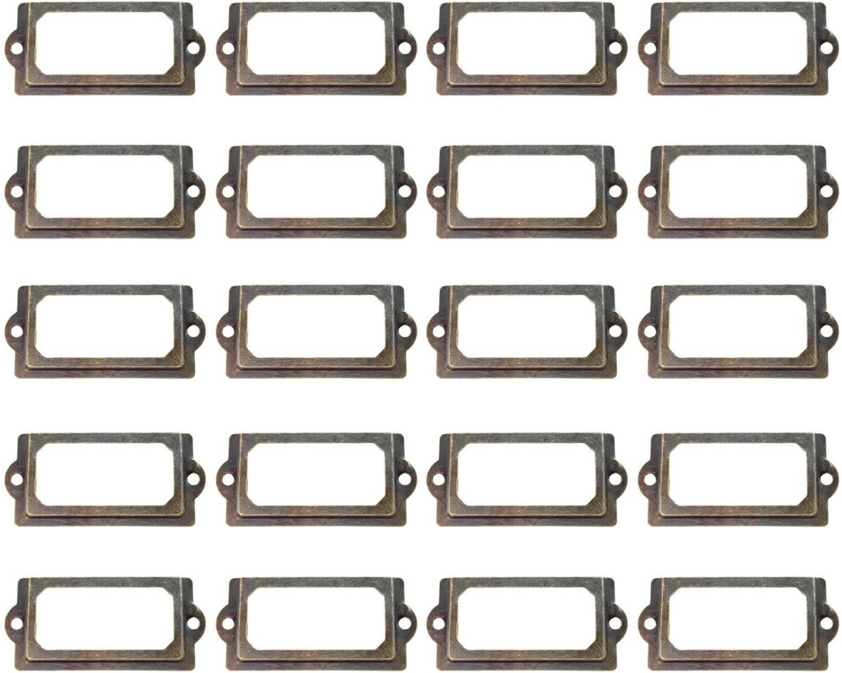 Dailygoods- Kastdeurlabelhouder 20 Stuks - Retro Etikettenhouder - Metalen Etikettenhouder - Geschikt voor Kasten/Laden - Robuust/IJzer - Inclusief Schroeven