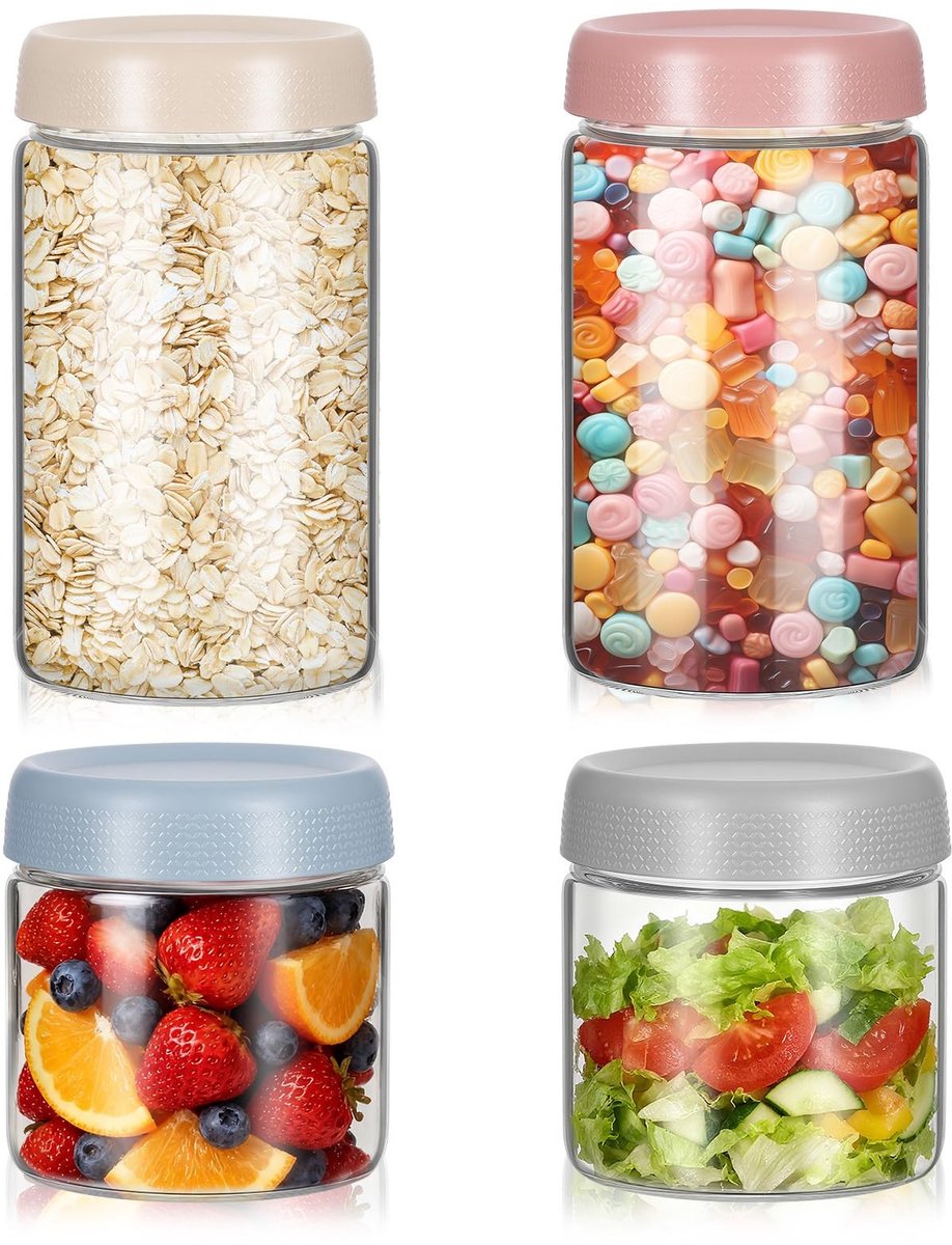 Dailygoods- Havermoutpot 600 ml - Glazen Inmaakpotten - Luchtdicht Deksel - Borosilicaatglas - Set van 4 - Brede Opening - Inmaakpot