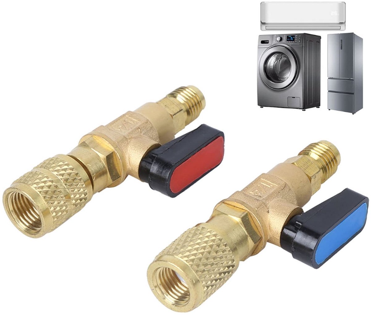 Dailygoods - Koelmiddelventiel - Airconditioning Slangadapter - Messing - R22 R410A - Inclusief Hogedruk en Lagedrukadapter - 7,3 cm