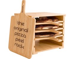 Pizza Peel Rack - Pizzabak Gereedschap - Pizzafeest Organiseren - Ruimtebesparend Ontwerp - 4 Peels Inclusief - Houtkleur