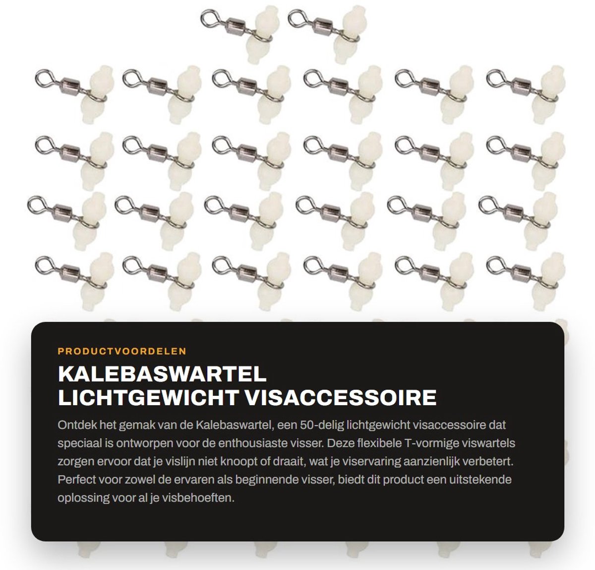 Dailygoods- Viswartels 50-delig - Lichtgewicht T-vormig - Flexibel - Lichtgevende Kralen - Aluminiumlegering - Schokbestendig - Visaccessoire