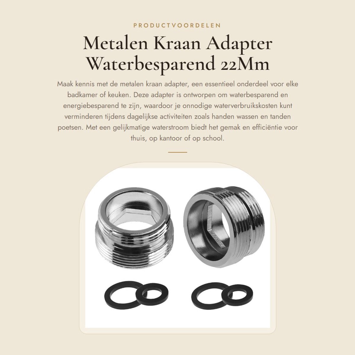 Dailygoods - Metalen Kraan Adapter - Waterbesparend - 22Mm Buitendraad 16Mm Buitendraad - Messing Tap Connector - Geschikt voor Badkamer en Keuken