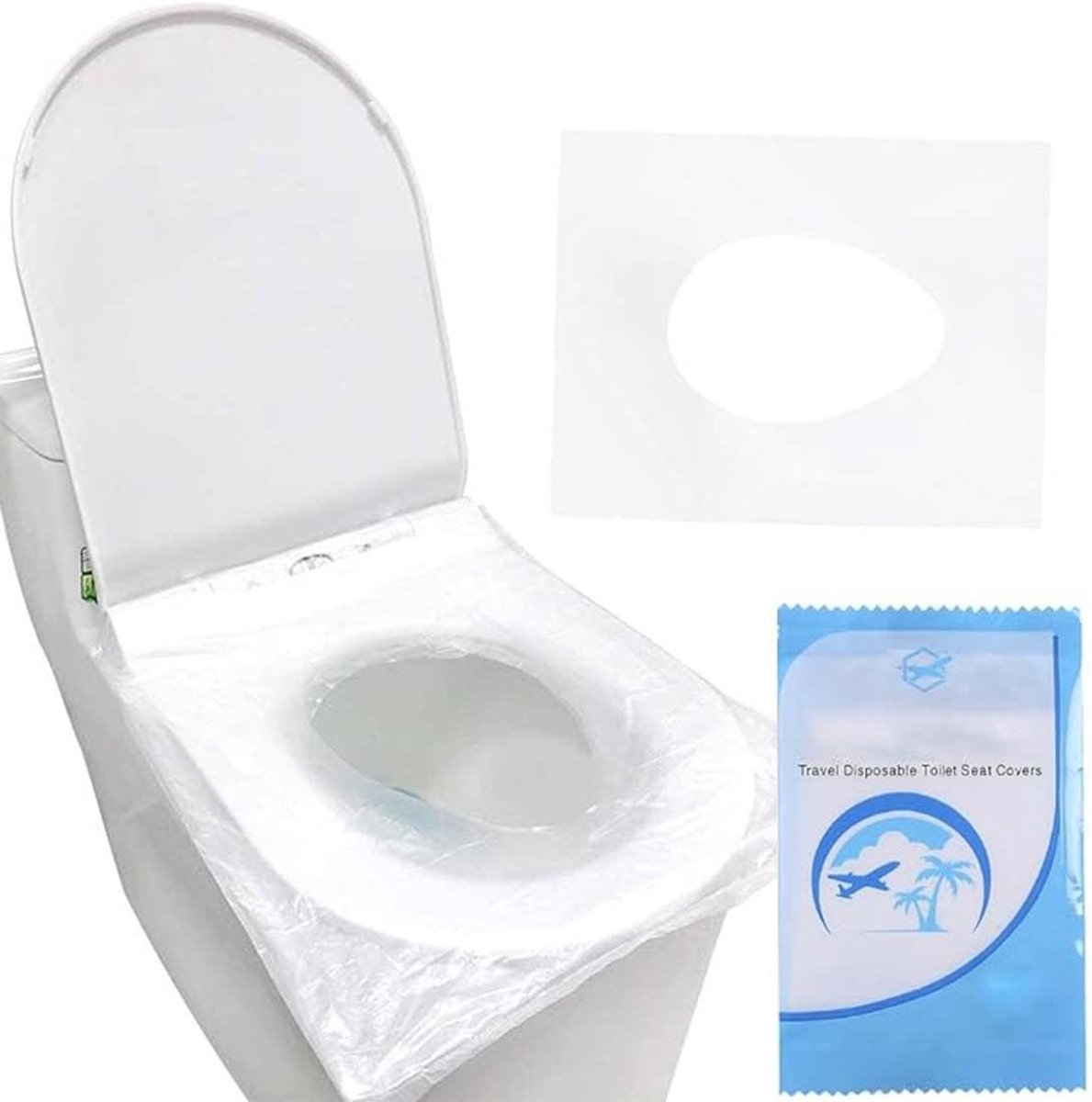 Dailygoods- Wegwerp-WC-Brilhoezen Set van 50 - Compact/Lichtgewicht - Milieuvriendelijk PE-Materiaal - Waterdicht - Universeel Geschikt - Bescherming met Barrière - Toiletbrilhoes
