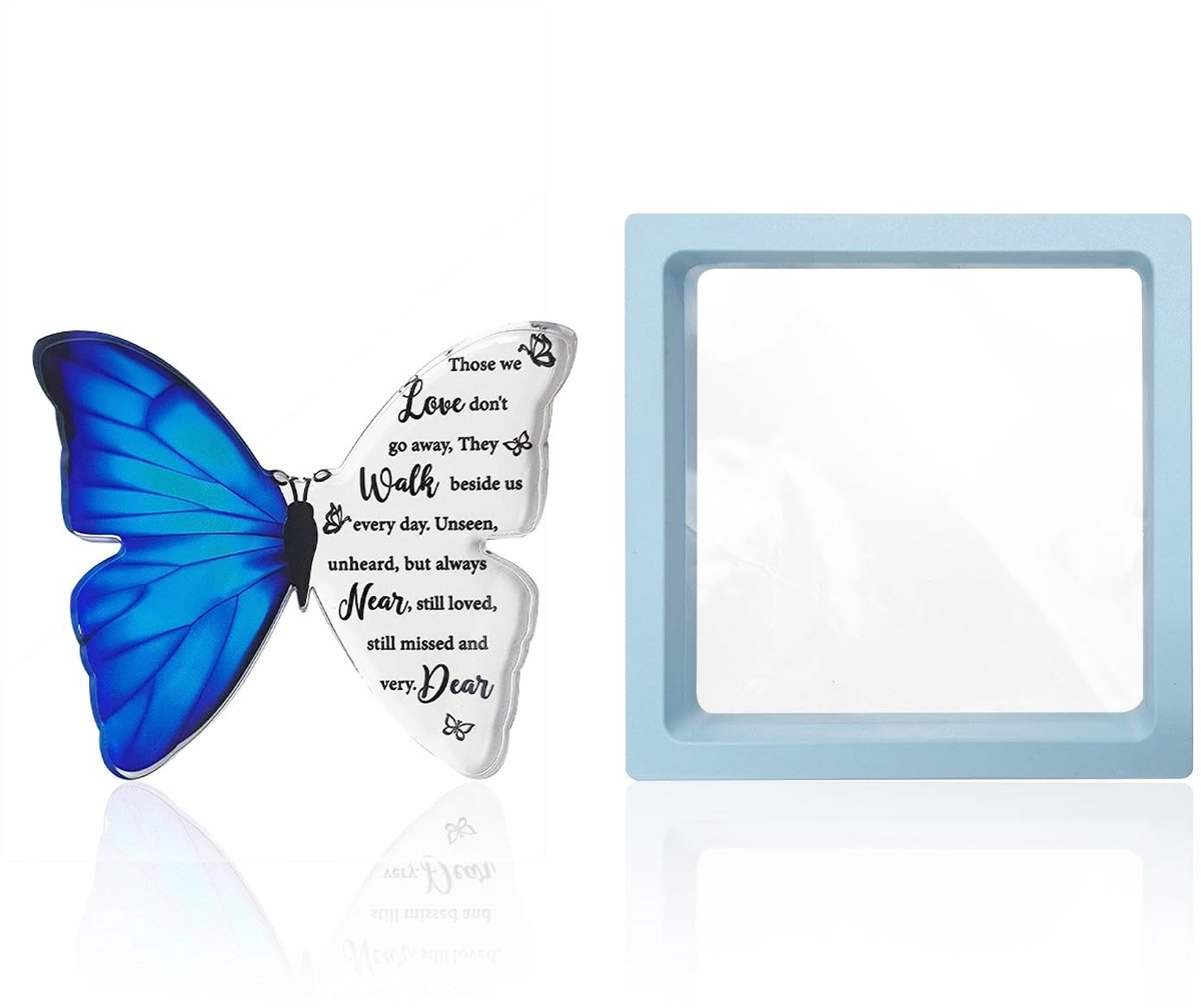 Dailygoods- Vlinderornament Duurzaam - Decoratieve Vitrine - Herinneringscadeau - Acryl - Hemelsblauw - 10 x 7,5 cm - Decoratie