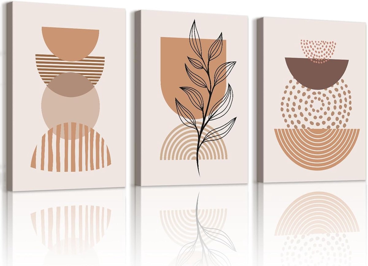 Abstracte Wanddecoratie Set - Canvas Prints Geometrische Kunst - Woonkamer Decoreren - Boho en Minimalistisch Design - 30x40cm 3 Stuks