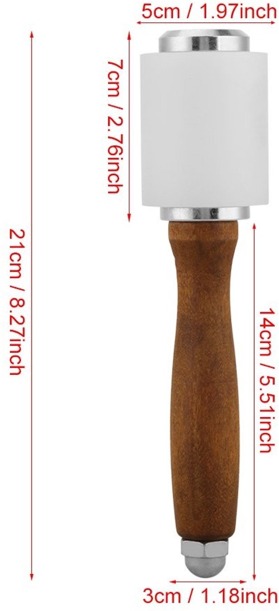 Dailygoods- Lederhamer - Houten Greep - Nylon Hamer - Duurzaam Gereedschap - Snijbeitel Accessoire - Totale Lengte 21 cm - Leersnijhamer
