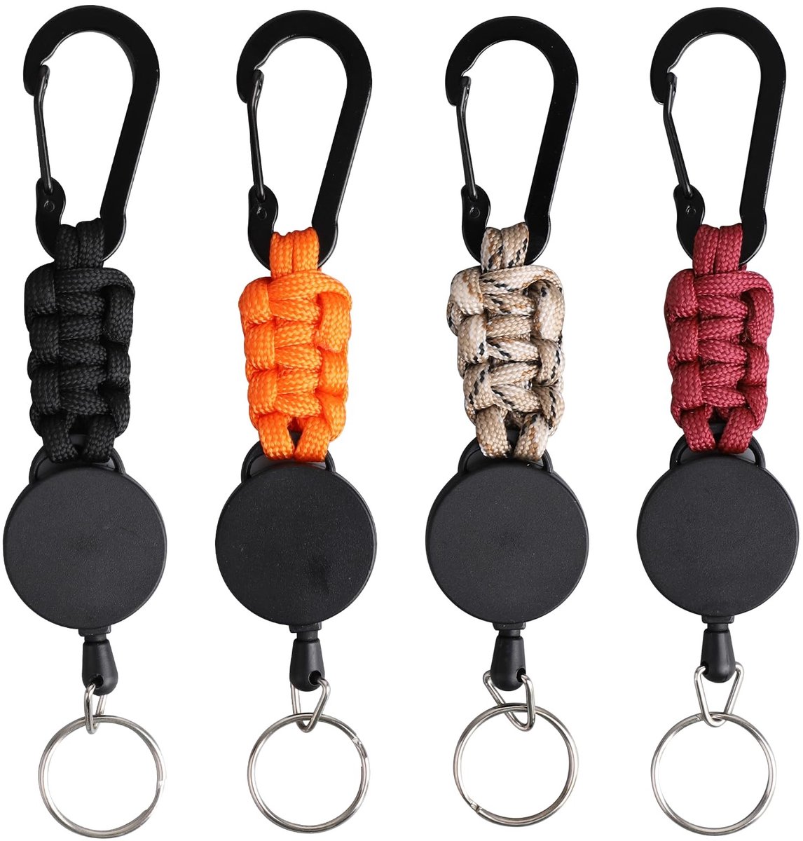 Dailygoods- Sleutelhanger Uittrekbaar - 4 Stuks - 45 cm Staalkabel - Sleutelband - Karabijnhaak - Diverse Kleuren - Keychain