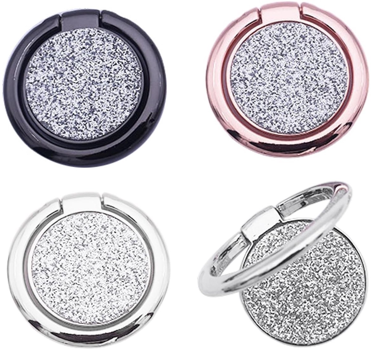 Dailygoods- Telefoonhouder 4 stuks - Ronde Ringhouder - Creatieve Standaard - Draagbare Houder - Legering - Diameter 3 cm - Telefoonringhouder