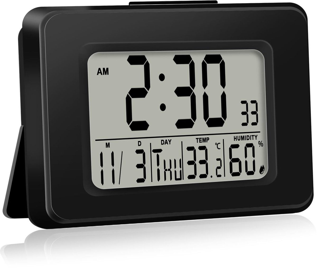 Dailygoods- Radiowekker Digitale Klok - Thermometer/Hygrometer - Automatische Tijdsynchronisatie - Achtergrondverlichting - Sluimerfunctie - Muurbeugel/tafelmontage - Wekkerradio