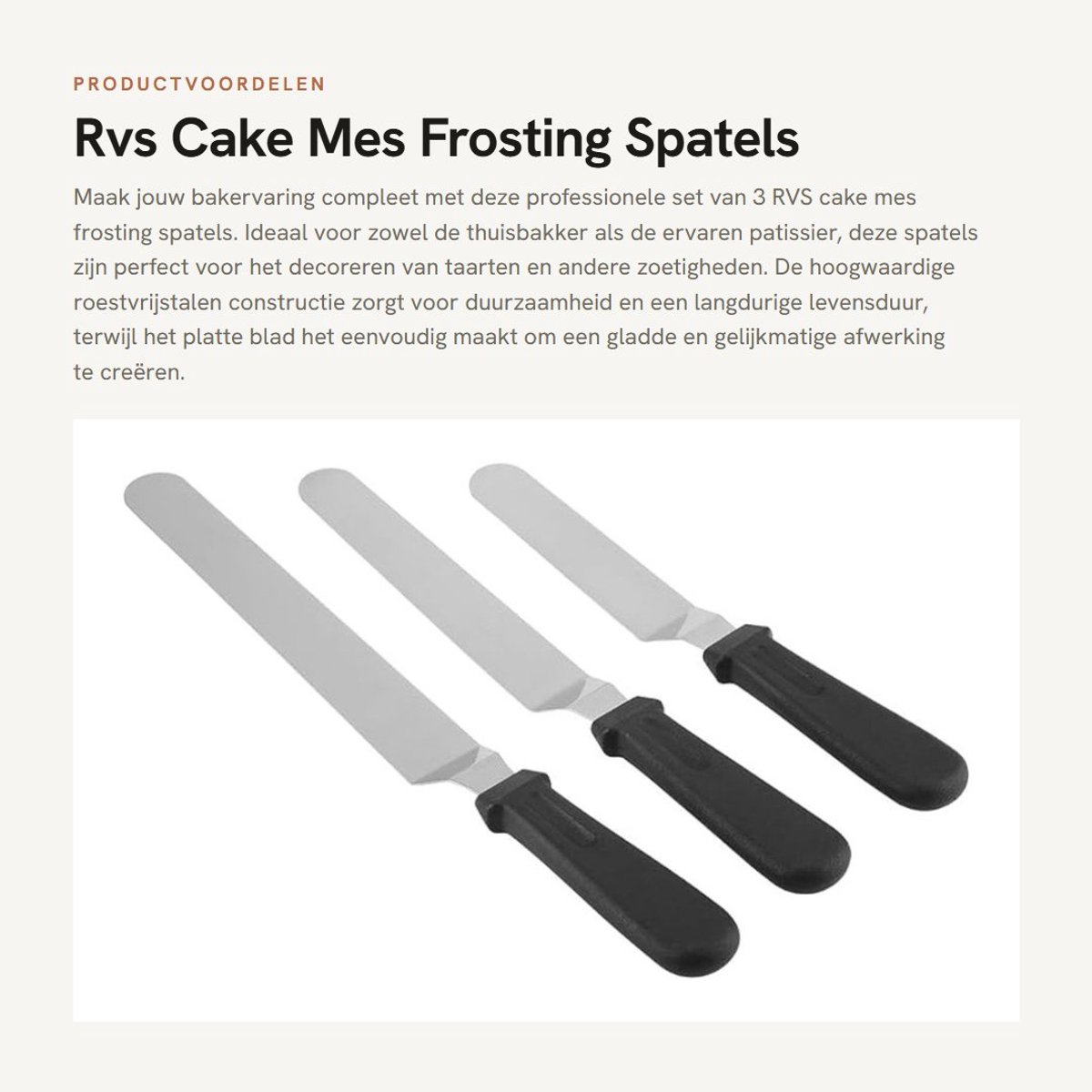 Dailygoods- Cake Mes Professioneel - RVS Spatelset - Frosting Spatels - Decoratie Gereedschap - Keuken Accessoires - 3 Stuks - Spatel